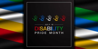 Engelli Gurur Ayı. Bayrak sakatlığı, el ve kalp rahatsızlığı. Posterler, afişler, sosyal medya ve daha fazlası için harika. Siyah arkaplan.