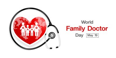 19 Mayıs Dünya Aile Doktorları Günü. Posterler, afişler, sosyal medya ve daha fazlası için harika. Beyaz arkaplan.