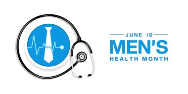 Erkek Sağlığı Ayı. Kravat, steteskop ve daha fazlası. Posterler, afişler, sosyal medya ve daha fazlası için harika. Beyaz arkaplan.