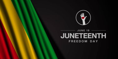 19 Haziran, Haziran Özgürlük Günü 'dür. Bayrak, kalp ve el. Posterler, afişler, sosyal medya ve daha fazlası için harika. Siyah arkaplan.