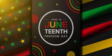 19 Haziran, Haziran özgürlük günüdür. Bayrak ve süs. Posterler, afişler, sosyal medya ve daha fazlası için harika. Siyah arkaplan.