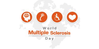 Dünya Çoklu Skleroz Günü. İnsan, beyin, insan ve kalp. Posterler, afişler, sosyal medya ve daha fazlası için harika. Beyaz arkaplan.