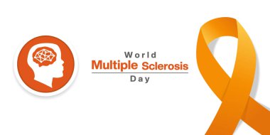 Dünya Çoklu Skleroz Günü. İnsan, beyin ve kurdele. Posterler, afişler, sosyal medya ve daha fazlası için harika. Beyaz arkaplan.