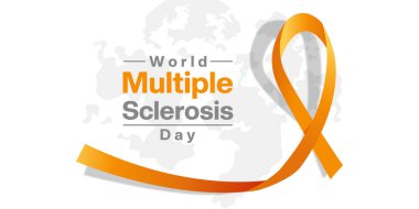 Dünya Çoklu Skleroz Günü. Kurdele ve harita. Posterler, afişler, sosyal medya ve daha fazlası için harika. Beyaz arkaplan.