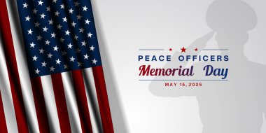 15 Mayıs, Ulusal Barış Subayları Anma Günü. Amerikan bayrağı ve insan. Posterler, afişler, sosyal medya ve daha fazlası için harika. Beyaz arkaplan