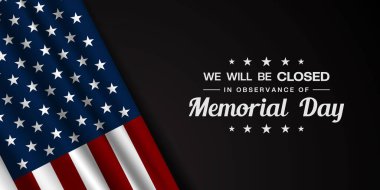 Anma Günü 'ne kadar kapalı kalırız. Amerikan bayrağı. Posterler, afişler, sosyal medya ve daha fazlası için harika. Siyah arkaplan.
