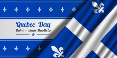 24 Haziran Quebec Günü. Quebec bayrağı ve süsü. Posterler, afişler, sosyal medya ve daha fazlası için harika. Beyaz arkaplan.