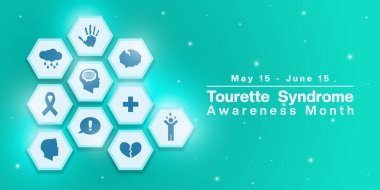  Ulusal Tourette Sendromu Bilinç Ayı. Posterler, afişler, sosyal medya ve daha fazlası için harika. Yeşil arkaplan.