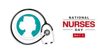 6 Mayıs Ulusal Hemşireler Günü. Hemşireler ve steteskop. Posterler, afişler, sosyal medya ve daha fazlası için harika. Beyaz arkaplan.