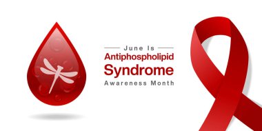 Antifosfolipid Antikor Sendromu Bilinç Ayı. Kan, böcek ve kurdele. Posterler, afişler, sosyal medya ve daha fazlası için uygun. Beyaz arkaplan.
