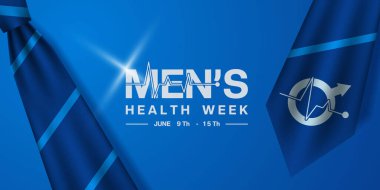 9-15 Haziran Ulusal Erkek Sağlığı Haftası. Kravat, cinsiyet ikonu ve ışık. Posterler, afişler, sosyal medya ve daha fazlası için uygun. Mavi arkaplan.