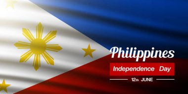 12 Haziran Filipinler 'in Bağımsızlık Günü. Filipinler bayrağı ve ışığı. Posterler, afişler, sosyal medya ve daha fazlası için uygun. Siyah arkaplan.