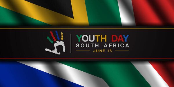 Happy Youth Day South Africa. South Africa flag, hand and youth. Great for posters, banners, social media and more. Black background. 