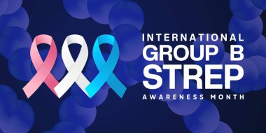 Temmuz, Uluslararası B Grubu Streptokok Farkındalık Ayı. Kurdele ve bakteri. Posterler, afişler ve sosyal medya için harika. Koyu arkaplan.