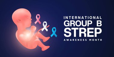 Temmuz, Uluslararası B Grubu Streptokok Farkındalık Ayı. Bebek ve kurdele. Posterler, afişler ve sosyal medya için harika. Koyu arkaplan.