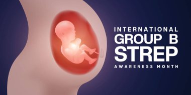 Temmuz, Uluslararası B Grubu Streptokok Farkındalık Ayı. Bebek ve daha fazlası. Posterler, afişler ve sosyal medya için harika. Koyu arkaplan.