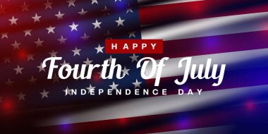 Bağımsızlık Günü 'nüz kutlu olsun. Amerikan bayrağı, mavi ve kırmızı ışık. Posterler, afişler ve sosyal medya için uygun. Siyah arkaplan.