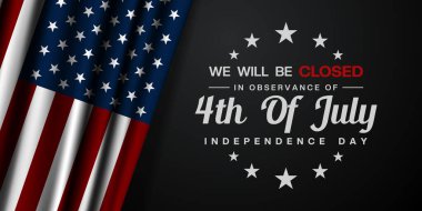4 Temmuz Bağımsızlık Günü 'nde Gözlem Odası' na kapatılacağız. Amerikan bayrağı. Posterler, afişler ve sosyal medya için harika. Siyah arkaplan.