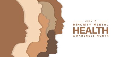 Temmuz, Ulusal Azınlık Sağlık Bilinci Ayı 'dır. Peoples. Posterler, afişler ve sosyal medya için uygun. Beyaz arkaplan.