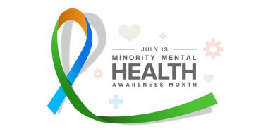 Temmuz, Ulusal Azınlık Sağlık Bilinci Ayı 'dır. Kurdele ve daha fazlası. Posterler, afişler ve sosyal medya için uygun. Beyaz arkaplan.