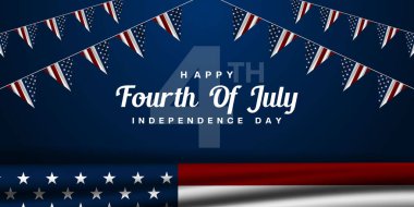 4 Temmuz Bağımsızlık Günü 'dür. Amerikan bayrakları ve daha fazlası. Posterler, afişler ve sosyal medya için harika. mavi arkaplan.