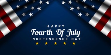 4 Temmuz Bağımsızlık Günü 'dür. Amerikan bayrakları ve yıldızı. Posterler, afişler ve sosyal medya için harika. mavi arkaplan.