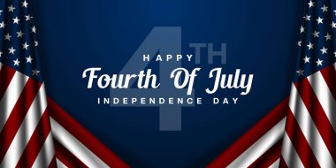 4 Temmuz Bağımsızlık Günü 'dür. Amerikan bayrakları ve dört numara. Posterler, afişler ve sosyal medya için harika. mavi arkaplan.