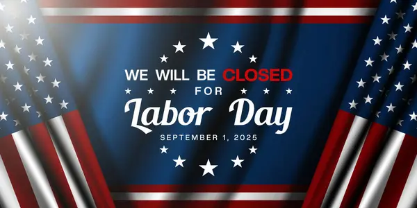 İşçi Bayramı 'nda kapalıyız. Amerikan bayrağı ve ışığı. Posterler, afişler, sosyal medya ve daha fazlası için harika. Mavi arkaplan.