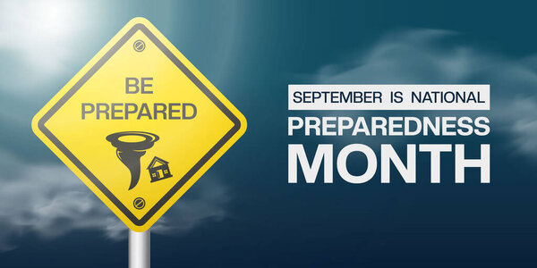 Сентябрь - это месяц национальной готовности. Знак, облако и многое другое. Подходит для плакатов, баннеров и социальных сетей. Темный фон.