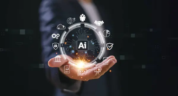 Yapay Zeka Öğreniyorum. Uzman teknolojisi Ai iş analitik kavramı. İşadamı dijital ağ için yapay zeka teknolojisini kullanıyor. İş dünyası modern teknoloji, veri İnternet otomasyon iletişimi