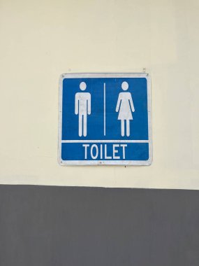 Güzel ve modern bir parkta mavi işaretli umumi tuvalet.