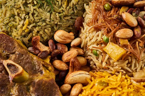 Mansaf al-Quzi with nuts and meat, rice with meat and nuts