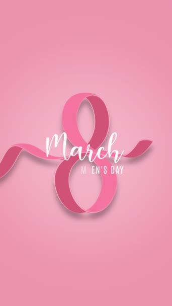 Happy Women Day Vertical Banner Animated Text Ribbon Pink Pastel — Stock Video