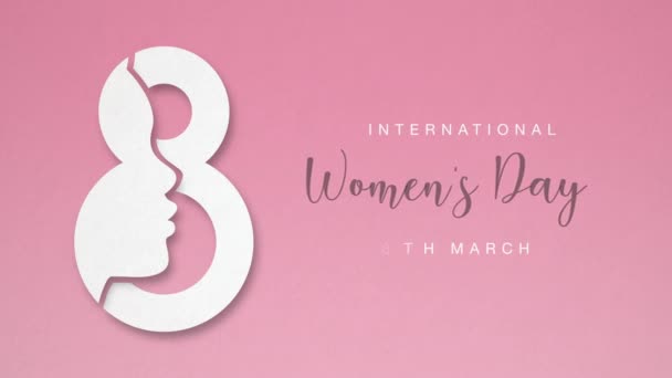 国際女性デーバナークリップ 女性のシルエットとシームレスなループでテクスチャされた紙の背景にアニメーションテキスト — ストック動画