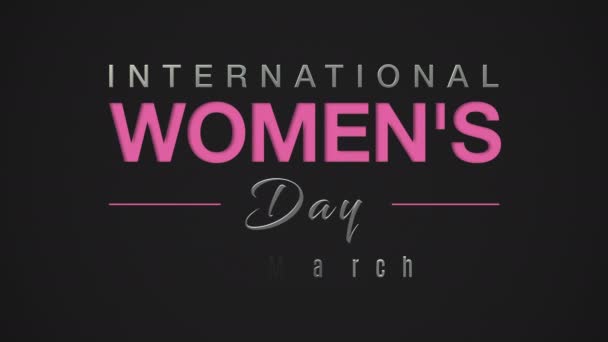 International Women Day Banner Clip Met Geanimeerde Tekst Zwarte Achtergrond — Stockvideo