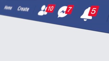 Facebook bildirimlerinin animasyonu. Yeni arkadaş ve mesajların sayıları artıyor