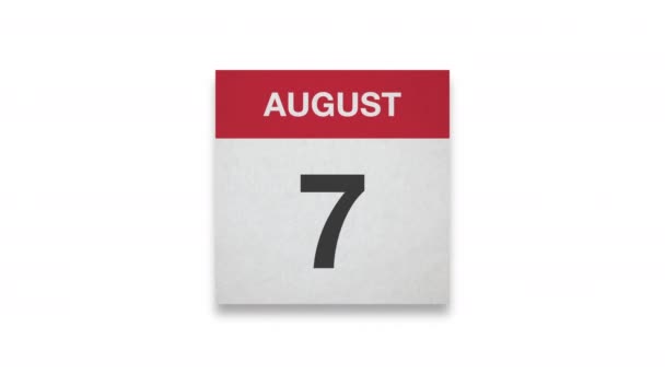 Agosto Mese Carta Calendario Sfondo Bianco — Video Stock