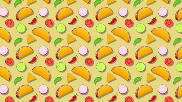 Sfondo Colorato Con Tacos Pomodori Animazione Motion Design — Video Stock