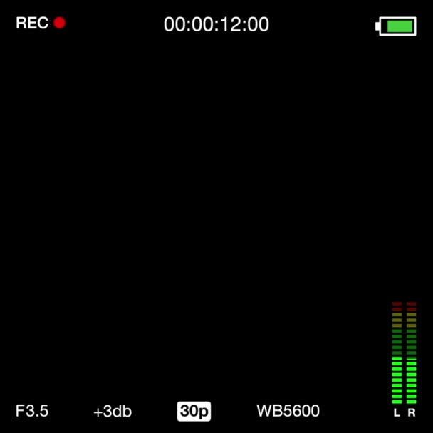 黒い背景に輝くシンボルを備えたビデオカメラインターフェース — ストック動画