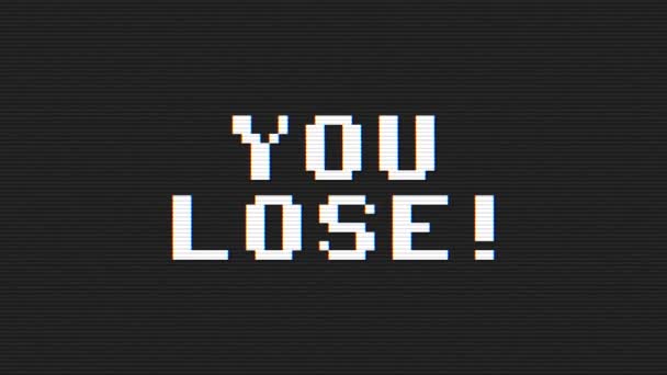 Glitch Vídeo Game Screen Animation Pixel Text You Lose — Vídeo de Stock