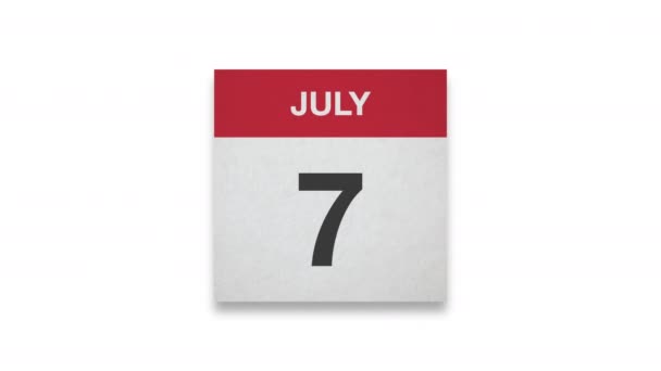 Julho Calendário Papel Sobre Fundo Branco — Vídeo de Stock