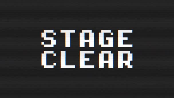 Glitch Videospel Animation Med Pixeltext Stage Klar — Stockvideo