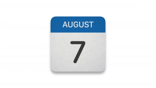 Agosto Mes Calendario Papel Sobre Fondo Blanco — Vídeos de Stock