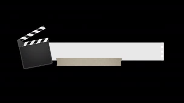 ブラック シネマクラッパーコンセプトで分離されたテキストタイトルの空白の場所のモーションデザインアニメーション — ストック動画
