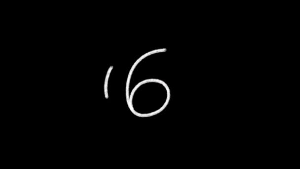 Animation Der Mit Kreide Gezeichneten Weißen Zahl Sechs Auf Schwarzem — Stockvideo