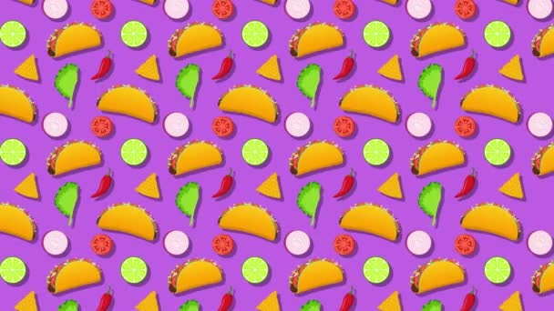 Színes Háttér Taco Paradicsom Mozgás Design Animáció — Stock videók