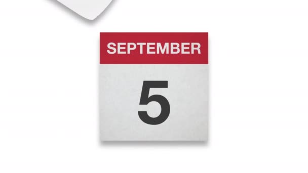 Septiembre Mes Calendario Papel Sobre Fondo Blanco — Vídeo de stock