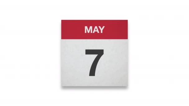 Mes Mayo Calendario Papel Sobre Fondo Blanco — Vídeo de stock