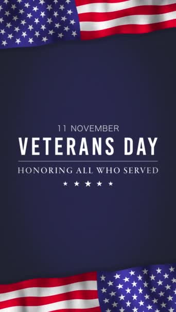 Novembro Animação Texto Feliz Dia Dos Veteranos Com Bandeiras Dos — Vídeo de Stock