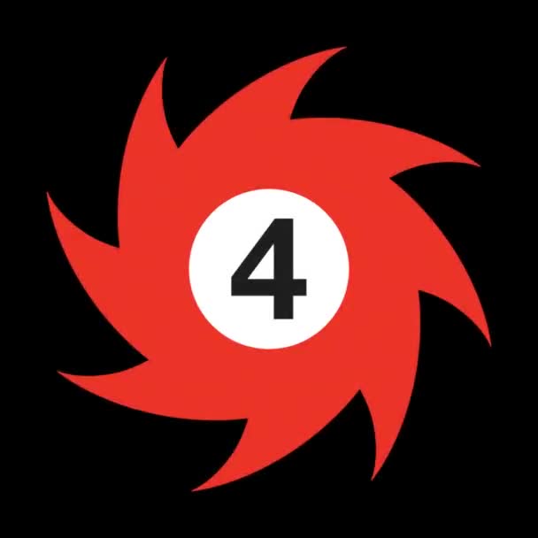 Círculo Abstracto Rojo Con Número Cuatro Sobre Fondo Negro — Vídeo de stock